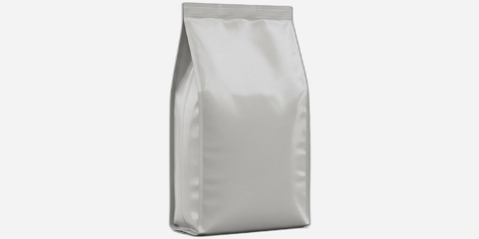 Side gusset bag for bulk supplement packaging, unprinted white film